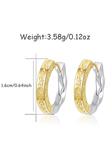 Close-up of two-tone contrast textured hoop earrings showing 1.6cm size and weight