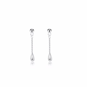 Elegant silver teardrop tassel long chain earrings for women with polished finish