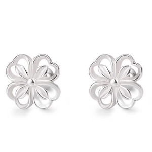 Elegant S925 sterling silver four-leaf flower stud earrings with a hollow floral design