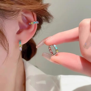 Boucles D'oreilles Créoles En Cuivre Cœur En Émail Coloré Et Clip D'oreille Style Coréen INS Pour Femmes