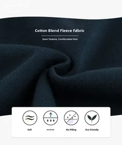 Detail of soft navy cotton-blend fleece fabric showing breathable anti-pilling texture