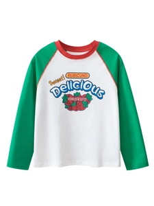 Kinderen Katoen Raglan Lange Mouwen T-Shirt Cartoon Aardbei Letter Print Contrastkleur Ronde Hals Basislaag Top Voor Jongens Meisjes