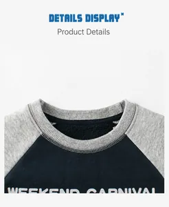 Detailed view of kids crewneck sweatshirt with ribbed collar and graphic print