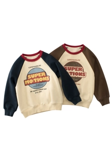Sweatshirt en Polaire Rétro Américain pour Enfants Mélange de Coton Manches Raglan Imprimé Lettres Bloc de Couleur Pull Chaud pour Garçons Filles