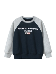 Kids Casual Fleece Lined Sweatshirt Cotton Blend Raglan Sleeve Letter Print Crewneck Pullover For Boys Girls Autumn Winter