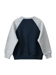 Boys casual contrast raglan sleeve sweatshirt in navy blue and grey knit cotton fabric