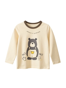 T-Shirt À Manches Longues Pour Tout-Petits Enfants En Coton Col Rond Imprimé Ours Dessin Animé Haut Décontracté Garçons Filles