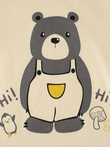 T-shirt enfant à manches longues en coton avec imprimé ours et pingouin en beige