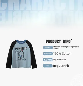 Détail du t-shirt manches raglan en coton pour enfant avec imprimé dinosaure bleu et noir