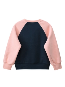 Kids long sleeve crewneck sweatshirt in navy blue and pink color block design