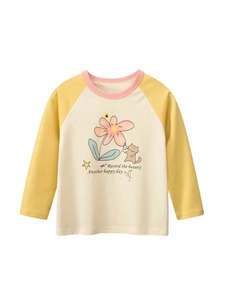 Girls Long Sleeve T-Shirt 100% Cotton Raglan Sleeves Floral Cat Print Round Neck Autumn Casual Top