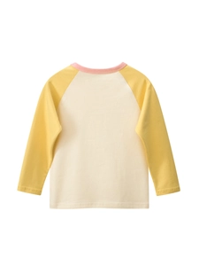 Kids long sleeve raglan T-shirt with yellow sleeves and beige cotton knit fabric