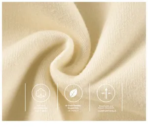 Close-up of soft beige breathable knit cotton fabric with Class A quality texture
