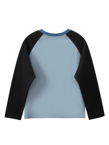 T-shirt raglan à manches longues pour enfants en bleu et noir en tissu de coton doux