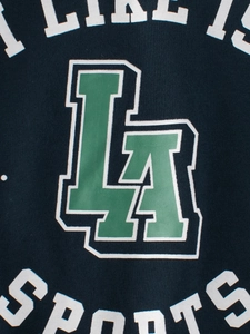 Navy blue raglan long sleeve T-shirt with LA letter print for children and teenagers