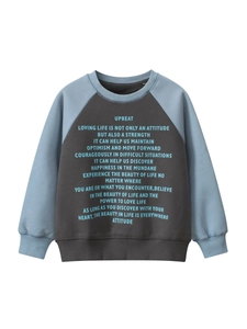 Kids Casual Color Block Raglan Sleeve Fleece Lined Sweatshirt Boys Girls Crew Neck Letter Printed Warm Autumn Winter Top