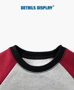 Detail showing high-quality crew neck collar and warm white fleece lining on kids sweatshirt
