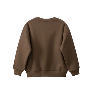 Back view of high-quality brown fleece-lined warm sweatshirt for boys with ribbed cuffs