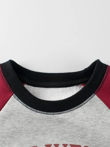 Fleece-lined crewneck sweatshirt with raglan sleeves and contrast ribbing detail