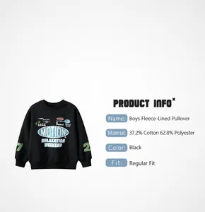 Detail showing 37.2% cotton and 62.8% polyester fabric blend for kids black sweatshirt