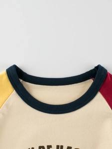Kids long sleeve crewneck t-shirt with color block sleeves and cotton knit fabric