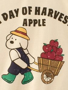 Kids long sleeve t-shirt in beige cotton featuring a vintage cartoon dog harvest print