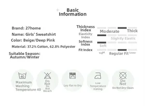 Detailed size and material chart for thick autumn winter fleece girl sweatshirts