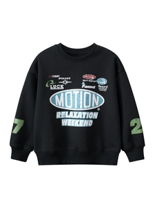 Kids Boys Girls American Retro Letter Print Fleece Lined Sweatshirt Long Sleeve Round Neck Warm Streetwear Pullover Top