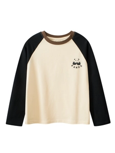 Kids Long Sleeve T-Shirt Pure Cotton Raglan Sleeves Panda Print Casual Crew Neck Contrast Color For Boys Girls