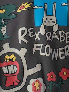 Sudadera de forro polar gris oscuro para niños con estampado de dinosaurio y conejo