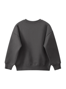 Sudadera de forro polar gris oscuro para niños con cuello redondo y vista trasera mínima