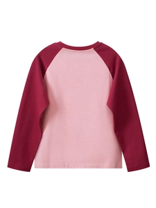 T-shirt a maniche lunghe per bambini con design a contrasto in rosa e bordeaux