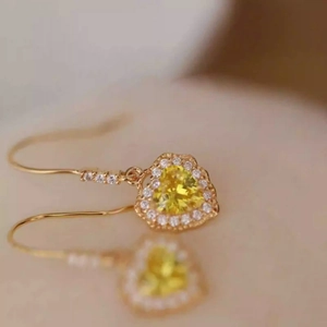 Heart Drop Earrings Copper Gold Plated Yellow Zircon Luxury French Retro Fashion Jewelry For Women