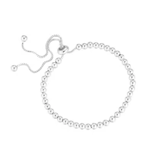Bracciale a sfere regolabile in argento sterling con chiusura a scorrimento minimalista