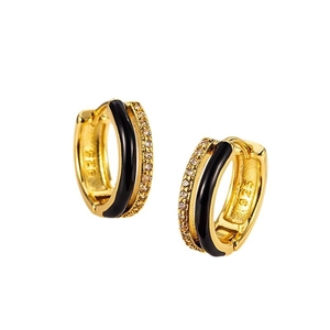 Orecchini a cerchio minimalisti in argento 925 con smalto nero e zirconi micro-incastonati