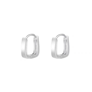 Close-up of S925 sterling silver U-shaped hoop earrings with brushed metal finish