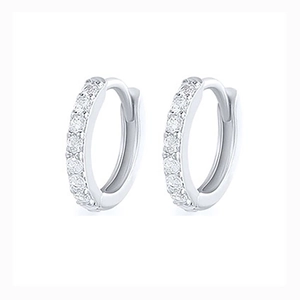 Sleek silver huggie earrings with a row of clear round-cut cubic zirconia stones