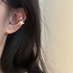 Silver star ear cuff for women featuring sparkling zircon stones in a non-pierced clip design