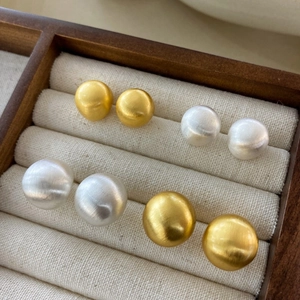 Retro Round Ball Hoop Earrings Brass Minimalist Korean Style Huggies With Silver Earring Post Light Luxury Jewelry For Women