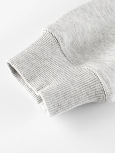 Kids warm fleece sweatshirt in light grey with ribbed knit elastic cuffs for winter