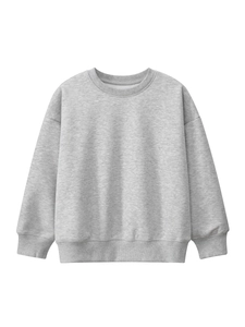 Classic grey fleece-lined crewneck sweatshirt for kids with ribbed cuffs and hem