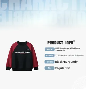 Detail of fleece-lined kids sweatshirt showing raglan sleeves and material composition