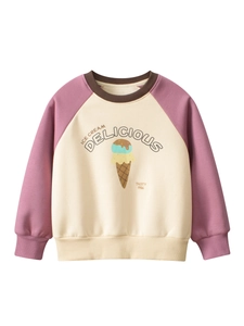 Girls Sweatshirt Raglan Long Sleeve Ice Cream Graphic Fleece Lined Cotton Blend Pullover Crew Neck Casual Top