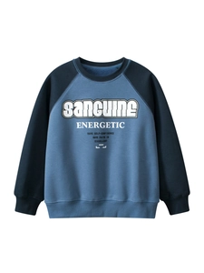 Sweatshirt à La Mode Doublé De Molleton Pour Garçons Imprimé De Lettres Décontracté Bloc De Couleur Manches Raglan Haut Hiver