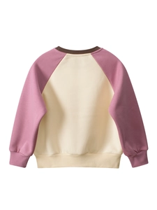 Kids colorblock raglan sleeve sweatshirt in pink and cream with ribbed crewneck