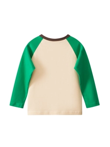 Langarm-Raglan-T-Shirt für Kinder aus Baumwollstrick in Beige und Grün auf weißem Grund