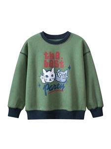 Kids Fleece Lined Sweatshirt Cotton Blend Long Sleeve Pullover Cartoon Cat Print Casual Daily Tops For Boys Girls Teens