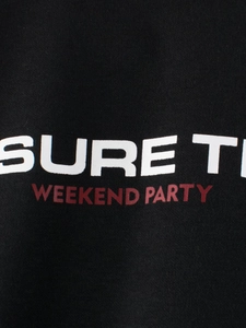 Kids black fleece sweatshirt featuring SURE T and WEEKEND PARTY printed typography