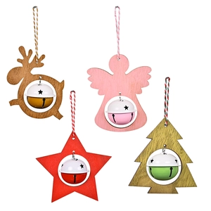Christmas hanging ornaments set with wooden deer star tree and bells for festive decor