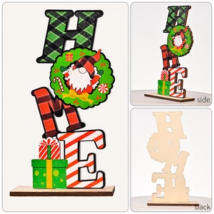 Detailed views showing the front side and back of the wooden Christmas HOME gnome ornament
